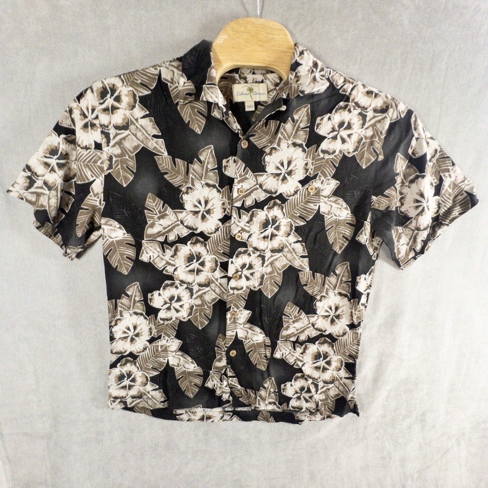 Island Shore Hawaiian Shirt Mens Large Floral Flower Button Up Resortwear Beach